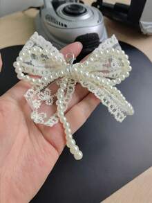 2pcs Elegant Lace & Pearl Bow Shoe Clips, DIY Shoes Charms For , Canvans, Sneakers, High Heels, Casuals Shoes, Ideal Women's Gift, Light Blue Ribbon Detail, Decorative Shoe Laces Accessory For Mother's Day, Back To School, Spring Decor, Birthday Party Supply