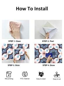 SUPSTICKER 12 قطعة ملصقات بلاط مطبوعة بطراز بوهيمي رجعي، بلاط سيراميك مزيف سميك وصلب، مقاوم للماء والزيت، قابل للتقشير واللصق، مناسب للمطبخ والحمام والجدران الخرسانية، سهل التركيب، اكسسوارات المطبخ، عناصر المطبخ، ديكور المطبخ، بلاط الأرضيات، أرضيات، بلاط أرضيات لاصق، ديكور غرفة المعيشة، ديكور المنزل - متعدد الألوان - مشاهدة 9