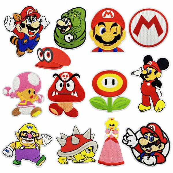 Super Mario 6 Stücke/Set oder 8 Stücke/Set offiziell lizenzierte Super Bügel-Aufnäher, süße attraktive Cartoon-Aufnäher für Rucksack Dekoration, Nähwerkzeuge anwendbar auf Kleidung, Jacken, Hosen, Dekorationsgeschenke, bestickte Aufnäher, Näh- und Strickbedarf, perfektes Geschenk für Super Fans
