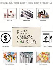 1pcsCanvas Charger Storage Bag - Low Allergen, Non-Waterproof Electronics Accessory Case - Unisex Travel Cable And USB Organizer Pouch School College Electronic Bag Power Bank Portable Charger Charger Case Headphone Case Cable Bag Cable Organizer Zipper Direction Random
