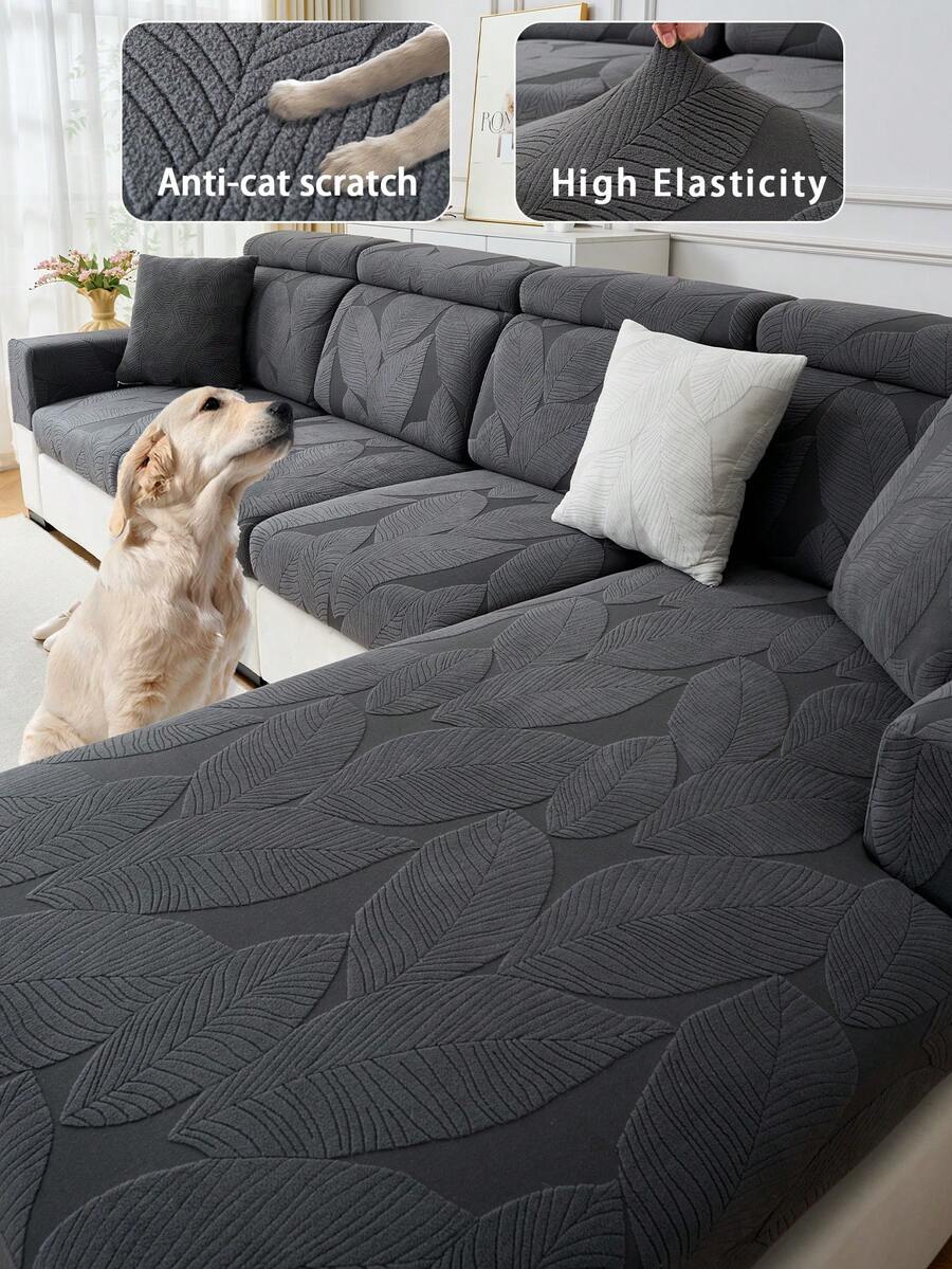1pc Seasons-Available Flannelette Anti-Slip Sofa Cushion Cover, Soft And Skin-Friendly Textured Modern Style Sofa Slipcover, Pet-Proof And Elastic, Fit For Living Room L-Shaped Combination Sofa And 1/2/3/4 Seater Sofas - Dark Grey - View 1