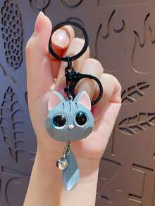 1pc Cute Big Eye Cat Shape Plush Keychain, Lovely Car Bag Pendant Key Chain, Creative Small Gift Car Accessories Bag Charm School Goth Y2k - Multicolor - View 7