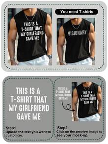 Customizable Retro Text Design Men's Sleeveless Top, Personalized Text/Blessing/Quote/Slogan/Name, Customized Personalized Text, Name & Message, Spring/Summer Men's Crew Neck Vest T-Shirt, Black Top, Music Festival, Family, Valentine's Day Gift, Anniversary Gift, Gift For Best Friends, Holiday Gift, Summer Top - Black - View 4