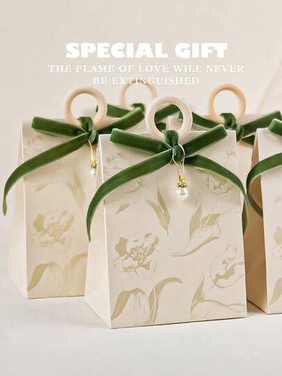 10 件/套婚礼天鹅绒丝带礼盒、节日派对生日花卉手提盒 + 小珍珠装饰