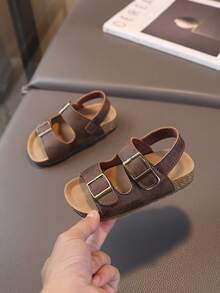 1 双韩版儿童露趾凉鞋，幼儿男童/女童户外沙滩拖鞋，夏季 - 棕色 - 查看 2