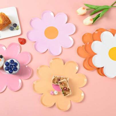 30 件雏菊纸盘一次性时尚派对盘 7 英寸花形甜点盘适用于春季生日婚礼新娘派对装饰用品