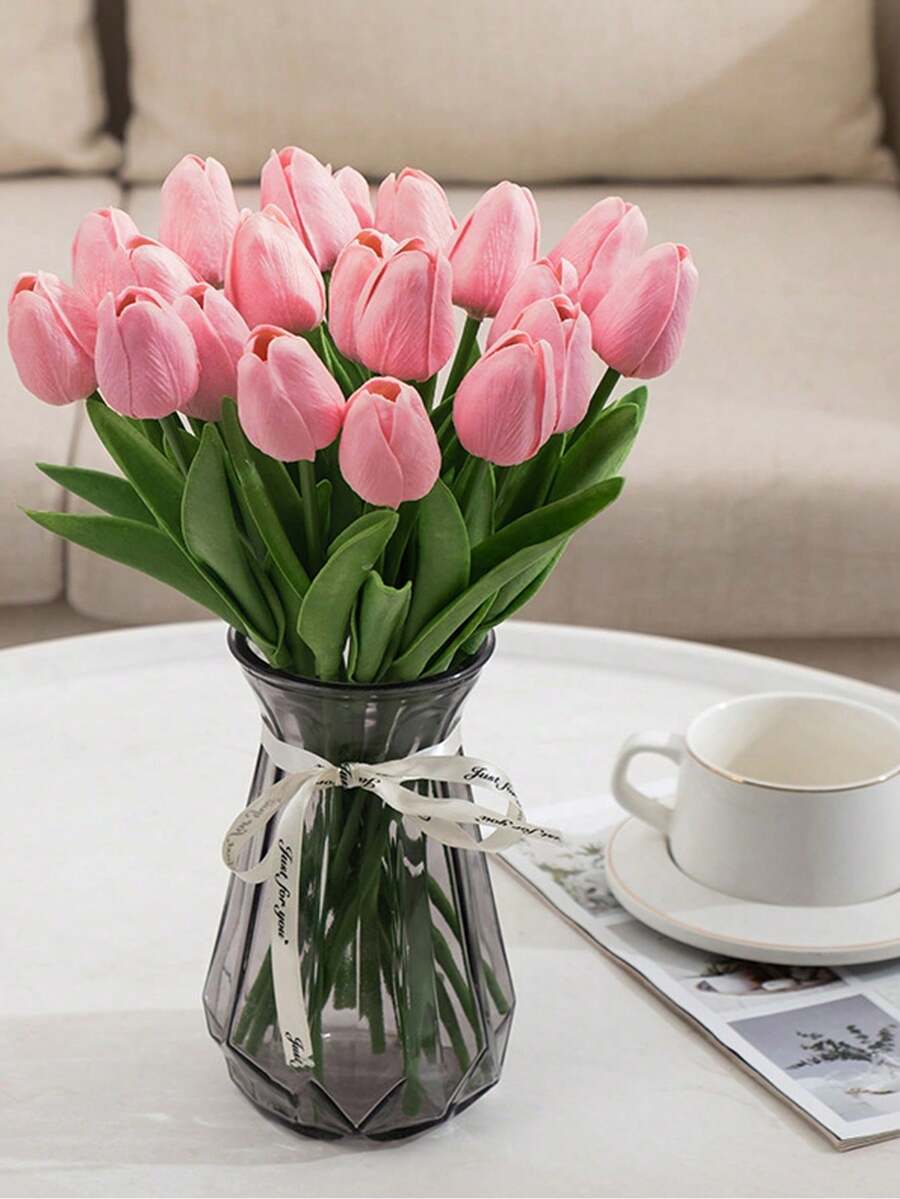 1/5/10,Romantic Pink Tulip Valentine's Day Bouquet, Perfect For Home Decorations, Office Parties, Wedding Decorations, Mother's Day Gifts, Valentine's Day Gifts - Multicolor - View 1