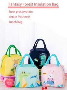 1 pieza Bolsa de almuerzo aislada con diseño de dibujos animados, contenedor térmico de alimentos, bolso impermeable y portátil para la escuela, la oficina, el almacenamiento de maquillaje, la playa, las vacaciones, los viajes, el almuerzo de las damas universitarias, la decoración del hogar, el almacenamiento para fiestas y Navidad