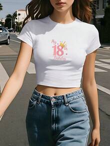 Crown My 18th Birthday Text Women's Fashion Short T-Shirt