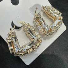 1 Pair Oversized Square Rhinestone Earrings, Fashionable And Sophisticated, Suitable For Commuting, Weddings, Parties And Daily Wear. The Shiny Geometric Ring Earrings Can Elevate Your Professional Attire And Accentuate Your Unique Style. A Perfect Accessory For Brides And Bridesmaids To Add Sparkling Elegance To Wedding Outfits.