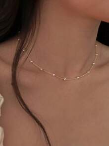 1pc Minimalist Faux Pearl Chain Necklace - Yellow Gold - View 3