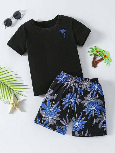 2pcs/Set Kids Thin Short Sleeve T-Shirt Top And Shorts Bottom, Versatile Summer Casual Vacation Style Outfit For Boys And Girls, Size 4-12 Years