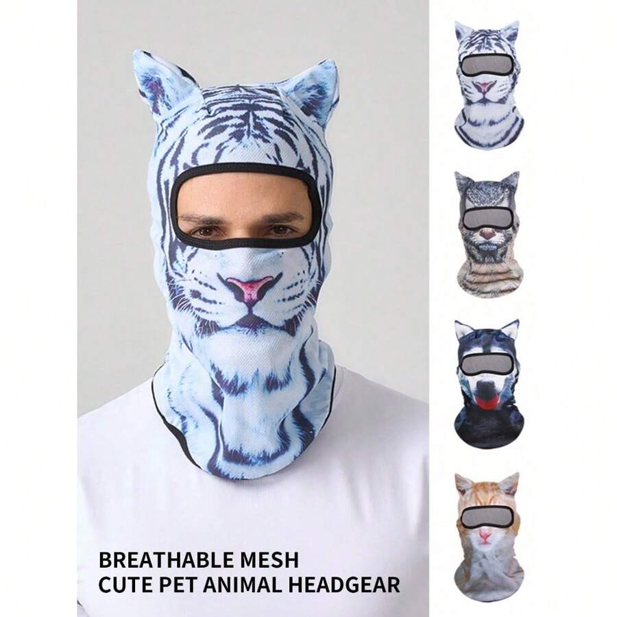 1pc 3D Animal Print Funny Cute Quick-Drying Ice Silk Head Cover Mask Hat | 4-Season Cycling & Outdoor Sports Hat | Running, Hiking, Adventure Ready