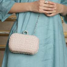 Handmade Pearl Beaded Evening Clutch Bag, Women Formal Party Purse, Rhinestone Embellished Envelope Clutch, Suitable For Cheongsam/Evening Dress - Pink - View 7