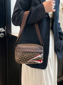 Bolso bandolera deportivo a cuadros casual de moda para hombre, Bolso cuadrado pequeño personalizado de negocios para hombre, Bolsos de lujo con boca de tiburón personalizados de estilo anime