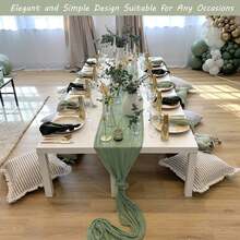 1/6/12pcs Boho Style Balinese Gauze Table Runner 108"X35" - Sheer Gauze Bohemian Style For Wedding, Bridal Shower, Birthday Party And Summer Decoration (Sage Green) - Sage Green - View 9