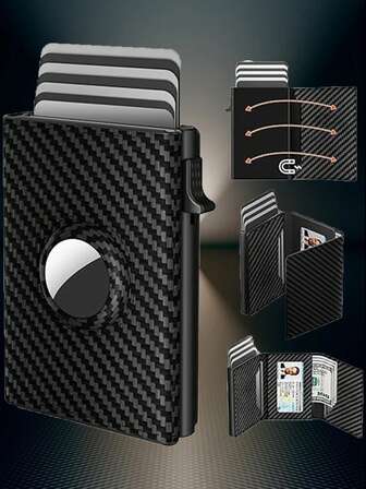 1 件多功能男士钱包，时尚，简约信用卡夹，盾牌，弹出式卡夹，优质人造皮革，碳纤维，智能，纤薄，9-14 张卡容量 | ID 窗口，适合父亲、丈夫、兄弟，最佳礼物（产品中间不含铁件）正式/商务正式情人节创意