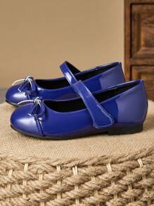 1 paio di scarpe da principessa per ragazze, punta tonda, fiocco scozzese, in morbida pelle, per la scuola e performance, scarpe da ballo alla moda e carine