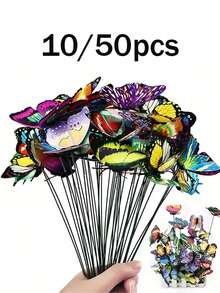 10 件户外花园装饰鲜艳的 3D 蝴蝶花园桩 - 蝴蝶地桩适用于户外露台花盆、露台、花盆和盆景发光的彩色装饰、园艺装扮 - 由耐用的聚氯乙烯制成，情人节现代家居装饰 - 彩色 - 查看 1