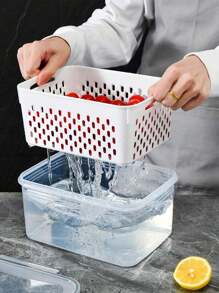 1pc/3pcs Refrigerator Storage Box With Lid, Removable Drain Basket, Multi-Function Food Divider, Plastic Food Storage Containers For Organizing And Storing Beverages, Fruits, Vegetables, Meat, Salads, Kitchen Utensils, Pantry Items, Suitable For Outdoor, Camping