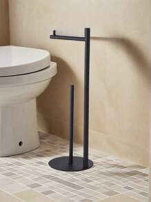 1pc Bathroom Paper Towel Holder & Toilet Brush Organizer Rack, Stainless Steel Roll Paper Dispenser