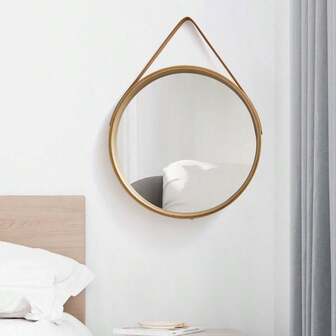 1 pieza Espejo de pared con marco de madera para dormitorio, tocador, baño, maquillaje