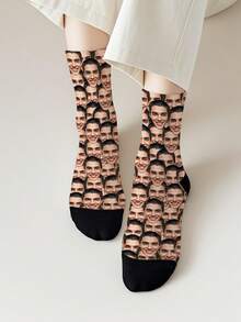 1 par de calcetines personalizados con foto impresa, unisex, impresión digital 3D de 360 grados con patrón personalizado privado, calcetines de media caña interesantes para parejas, cómodos y transpirables, multicolor, adecuados para Pascua, carnaval y ocasiones especiales como regalos divertidos y únicos - Multicolor - Ver 4