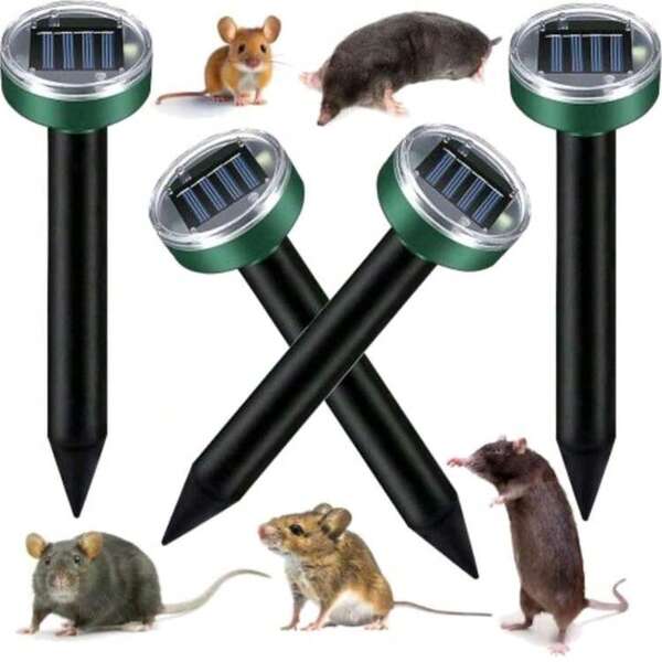 2 bucăți apărător de dăunători cu semnal de înaltă frecvență alimentat solar, potrivit pentru alunițe, nurci, șoareci, rozătoare, șerpi, șobolani