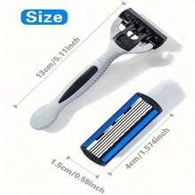 6 Layer Manual Razor Set - 6 Stainless Steel Blades, Replaceable Heads, Includes Handle And 6/12/24 Blades, Sharp & Smooth Shave