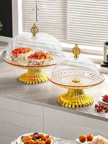 Cake Stand With Acrylic Dome Cover - Versatile Round Shatterproof Dessert Table Display Set With Round Plate, Vegetable Tray, Fruit Bowl - Party Cake Show - Multicolor - View 1