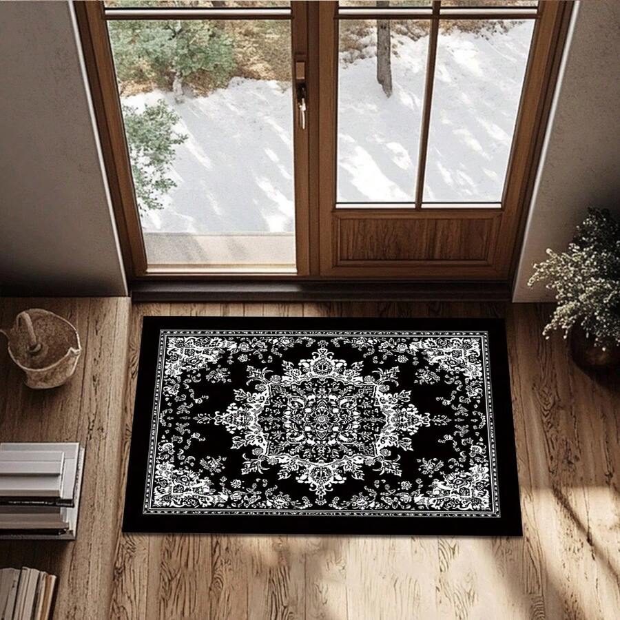 1 件复古波西米亚黑白图案门垫，多功能室内入口垫，可机洗快干，吸水防滑，适用于浴室、厨房、客厅、卧室、办公室等