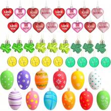 108 Pcs Easter Tree Decorations Heart Hanging Ornaments St. Patrick's Day Shamrock Easter Egg Hanging Ornaments Heart Clover Baubles Egg Decoration For Holiday Party Favor (Classic)