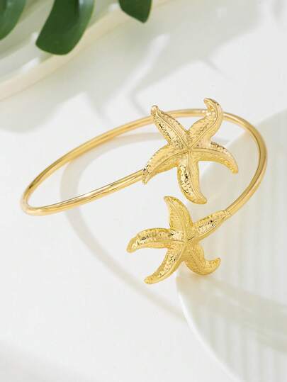 1pc Fashionable Minimalist Iron Alloy Starfish Armband, Suitable For Beach Vacation And Daily Wear
