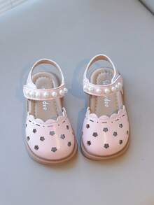 1 par de sandalias de verano para niñas con diseño de princesa, puntera abierta y perlas, suela plana antideslizante y suave para bebés y niñas pequeñas - Rosa - Ver 4