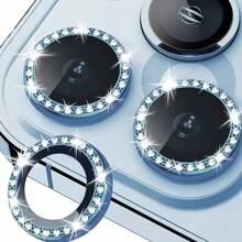 Compatible With IPhone 11-16 Pro Max Camera Lens Protector Rhinestone Glitter Camera Lens Protector | 9H Grade Explosion-Proof Tempered Glass Metal Frame | 5D Panoramic Fit Anti-Scratch/Waterproof/Anti-Fingerprint | Internet Night Photo.Outdoor Exploration Gift For Birthday, Family, Friends Sparkling Crystal, Lens Protector, Phone Accessories