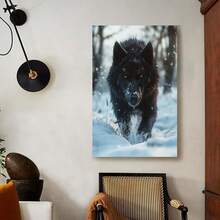 Framed Room Decor  Black Wolf Snowscape Canvas Print,  Wild Animal Wall Art For Home, Office, Living Room, Bathroom, Hotel Decor - Framed(框架) - 查看 2