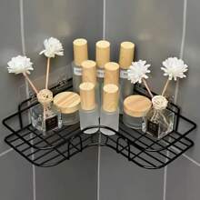 1pc Bathroom Corner Shelf, No Punch Corner Shelf, Bathroom Shelf, No Drilling Metal Storage Rack For Bathroom, Kitchen And Dormitory, Space Saving, Outdoor Storage Cabinet Rack, No Punch Triangle Storage Rack Bathroom Accessories Rack, Wall Mounted Toilet Storage Cabinet, Shampoo, Lotion, Cosmetics Storage Rack, Bathroom Accessories