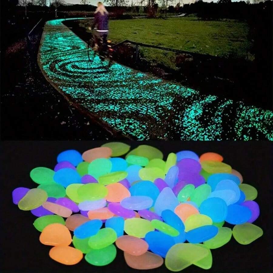 500/1000 piezas Piedras de jardín/caminos luminosas con energía solar que brillan en la oscuridad de color azul, guijarros luminosos para decoración del patio y iluminación del paisaje