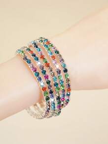 5 pièces Bracelets élastiques ornés de strass brillants, bracelets à perles de style fête réglables, cadeaux pour femmes