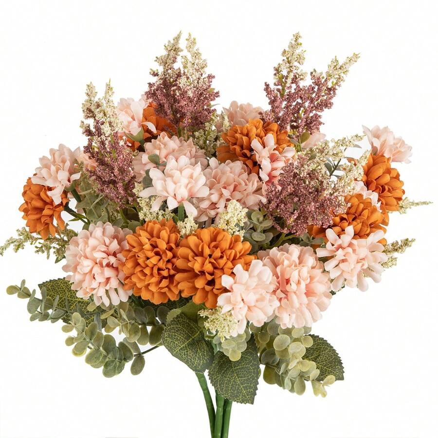 1/3/80支人造牡丹花束，仿真菊花，适合秋季装饰、婚礼花瓶、家居餐厅卧室装饰、节日生日派对用品、户外花园装饰 - 康乃馨-橘色 - 查看 1