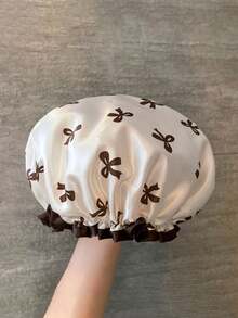1pc Double-Layer Waterproof Bath Cap With Bowknot Pattern Shower Cap, Hair Cover For Kitchen And Home Use Back To School - Multicolor - View 10