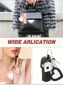 4pcs/Set Lipstick Holder With Heart-Shaped Mirror, Useful For Women Makeup, Key Chain. Heart-Shaped Mirror Decorated Lipstick Case, Multi-Color Women Makeup Bag, Heart-Shaped And Bag Decor Fashion Keychain Pendant, Wallet, Purse, Bag Accessories, Storage Pouch