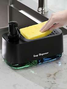 2pcs(Soap Dish + Sponge) Kitchen Pump Soap Dispenser, Manual Liquid Soap Pump Box With Sponge