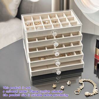 1pc Household Desktop 5-Layer Flocking Bracelet/Watch/Jewelry Organizer Box, Multi-Function Stacked Drawer Transparent Jewelry Box For Rings, Earrings, Necklaces, Stud Earrings Storage Valentine's Day Sun Travel Cool Back To School