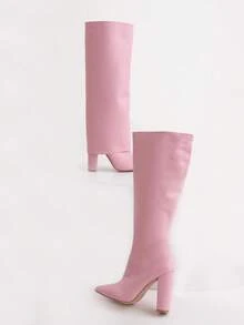 Botas rosa largas tacón cuadrado,botas cómodas , botín - Rosa - Ver 3