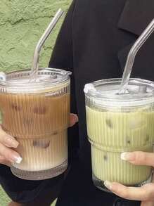 1, Transparent Bamboo Cup, With Lid, New Glass Cup, Suitable For Coffee Cups In The Company, Bedroom, Living Room, Only With A Good Cup Can You Have A Good Mood To Drink Water Back To School