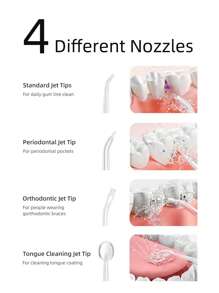 4-in-1 elektrische Mundpflege-Reinigungswasserflosser, rosa Farbe, USB aufladbar, 3 Modi, 4 Düsen, 220ml Wassertank, IPX7 wasserdicht, tragbar für Zuhause/Reisen, ideales Geschenk für Männer und Frauen