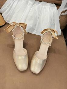 Teenage Square Toe Fashion Elegant Comfortable Soft Material Basic Style Shoes Suitable For Various Occasions - Gold - View 9