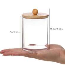 1/2/4pcs Round Plastic Makeup Organizer Containers With Wooden Lids, Bathroom Storage For Cotton Swabs, Makeup Pads, Puffs, Dental Floss