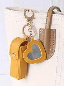 4pcs/Set Lipstick Holder With Heart-Shaped Mirror, Useful For Women Makeup, Key Chain. Heart-Shaped Mirror Decorated Lipstick Case, Multi-Color Women Makeup Bag, Heart-Shaped And Bag Decor Fashion Keychain Pendant, Wallet, Purse, Bag Accessories, Storage Pouch